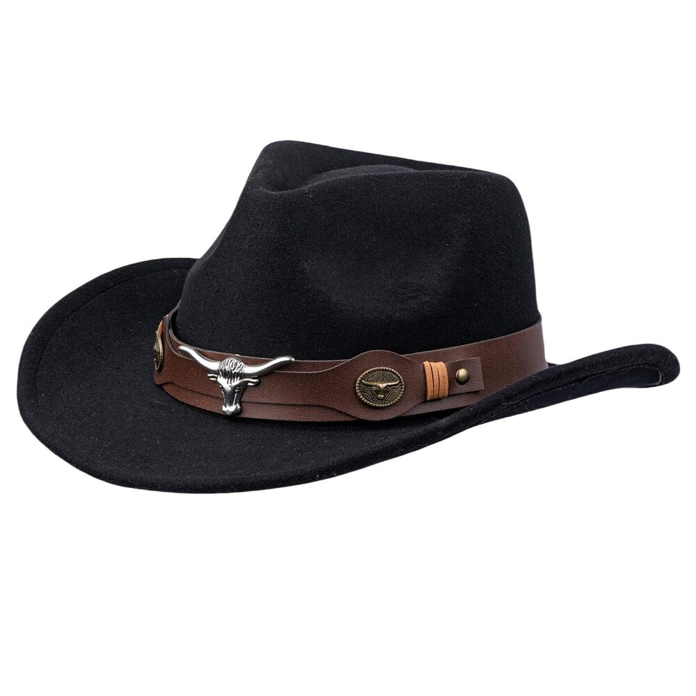 1789 Black Cowboy Hat, Classic Wide Brim Western Cowboy Hat Teens with 1